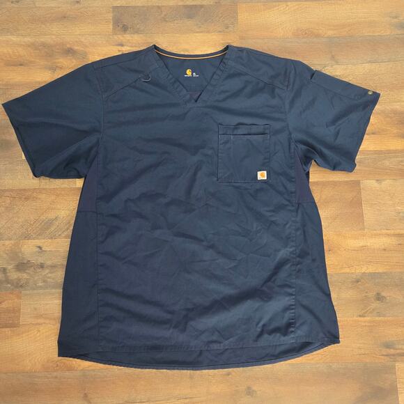 Carhartt Tops - Carhartt Navy Blue Scrub Top Shirt w/ Pocket V-Neck Size XL